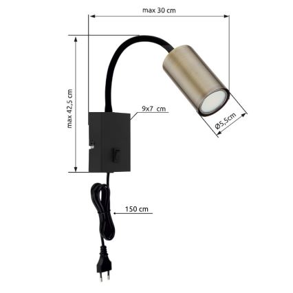 Globo - Flexibler Wandleuchte 1xGU10/25W/230V Schwarz/Messing