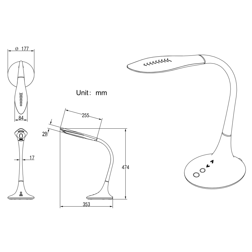 Globo - Dimmbare,  flexible LED-Touch-Tischleuchte LED/9W/230V 3000/4500/6500K schwarz