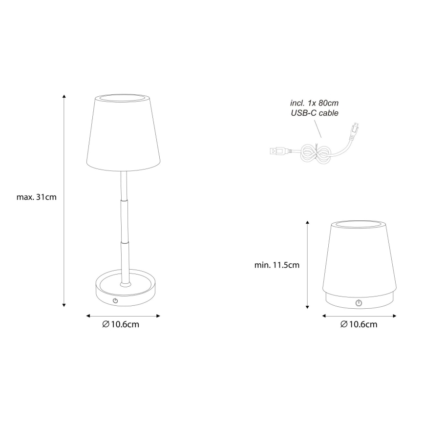 Globo - Dimmbare LED-Tischlampe mit Touch-Bedienung, wiederaufladbar, LED/1,2W/5V 1200 mAh