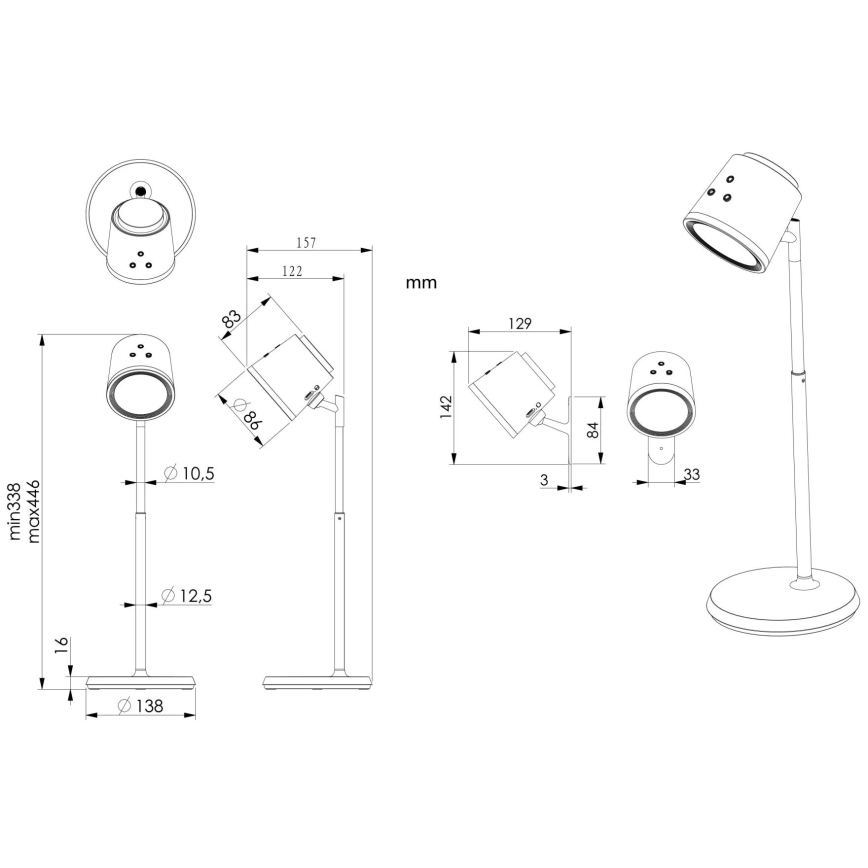 Globo - LED dimmbare Touch-Tischlampe 4in1 LED/6W/3,7V 3000K/4000K/6500K 1500 mAh USB schwarz