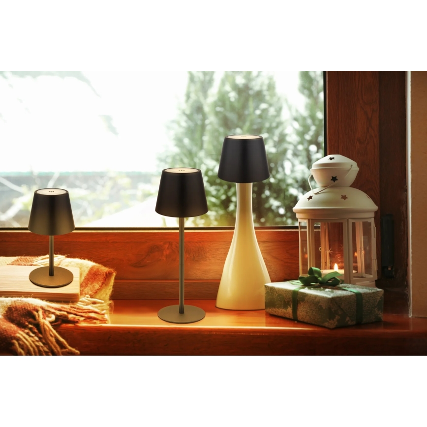 Globo - LED, dimmbar, mit Touch-Bedienung, wiederaufladbare Außen-Tischlampe 3-in-1 LED/3W/5V 3000/4000/5000K IP54 1800 mAh schwarz