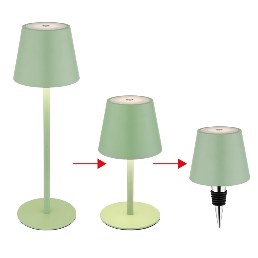 Globo - Dimmbare, per Touch bedienbare, wiederaufladbare Outdoor-Tischlampe 3-in-1 LED/3W/5V 3000/4000/5000K IP54 1800 mAh grün