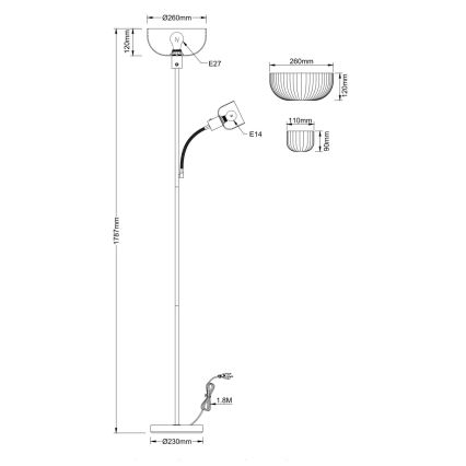 Globo - Stehlampe 1xE27/40W/230V + 1xE14/25W