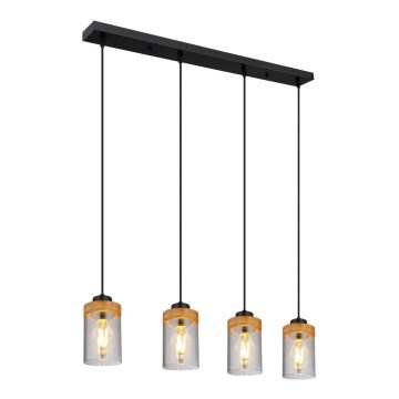 Globo - Deckenleuchte an Kabel 4xE27/40W/230V Metall/Holz