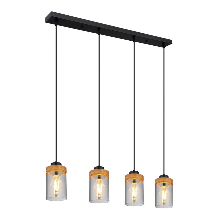 Globo - Deckenleuchte an Kabel 4xE27/40W/230V Metall/Holz