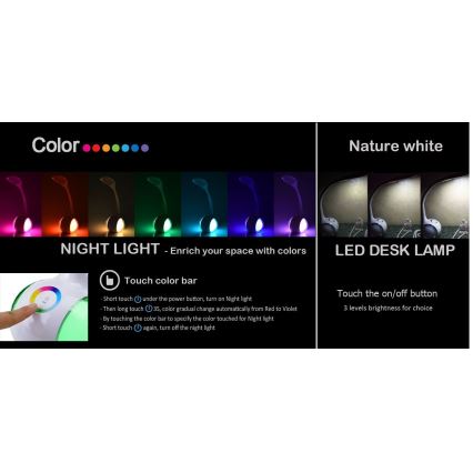 Globo 58279 - LED tischlampe TARRON 1xLED/5W + 2xLED/0,1W