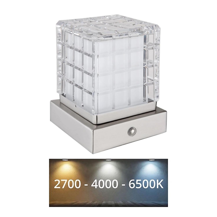 Globo - Dimmbare LED-Tischleuchte mit Touch-Funktion LED/2,5W/3,7V 2700K/4000K/6500K 1800 mAh USB matt Chrom