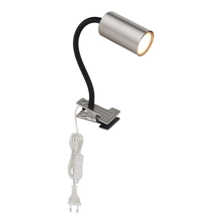 Globo - Flexible Lampe mit Clip 1xGU10/25W/230V Schwarz/Glänzendes Chrom