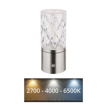 Globo - LED dimmbare Touch-Tischlampe LED/2,5W/3,7V 2700K/4000K/6500K 1800 mAh USB matt Chrom