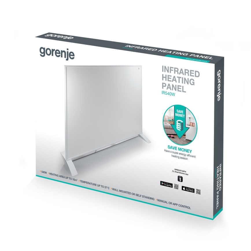 GORENJE IR540W - Smartes elektrisches Infrarotpanel 540 W, Zeitschaltuhr, IP44, Wi-Fi, weiß