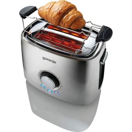 GORENJE T1000E - Toaster mit zwei Schlitzen und Brötchenaufsatz, 1000W/230V, Edelstahl