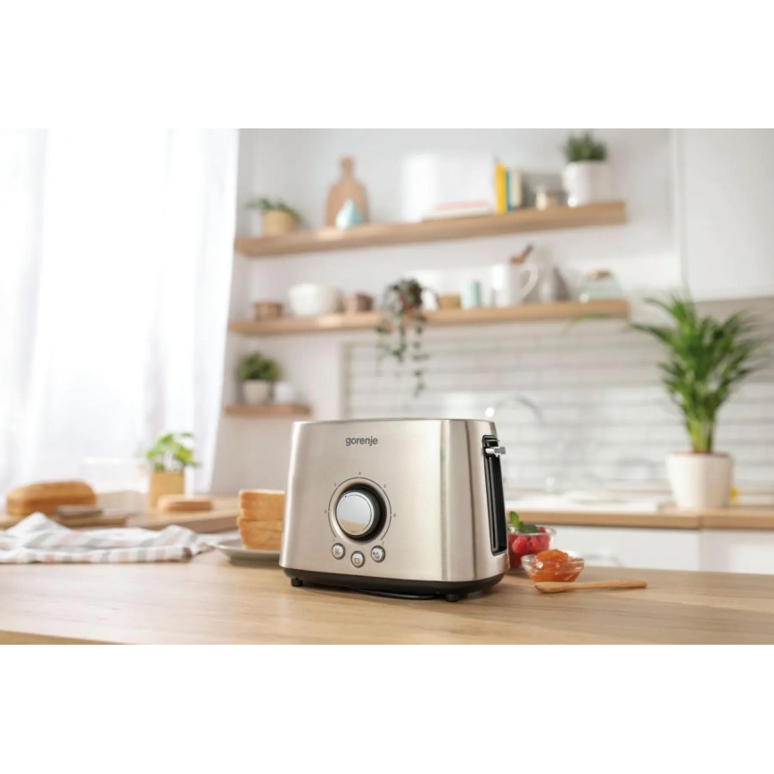 GORENJE T1000E - Toaster mit zwei Schlitzen und Brötchenaufsatz, 1000W/230V, Edelstahl