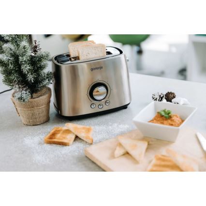 GORENJE T1000E - Toaster mit zwei Schlitzen und Brötchenaufsatz, 1000W/230V, Edelstahl