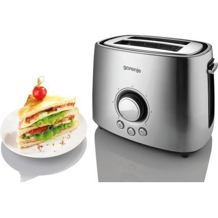 GORENJE T1000E - Toaster mit zwei Schlitzen und Brötchenaufsatz, 1000W/230V, Edelstahl