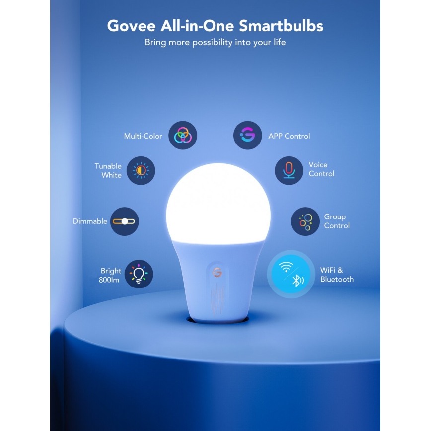 Govee - Dimmbare LED-RGBWW-Glühlampe Smart E27/9W/230V 2700-6500K Wi-Fi