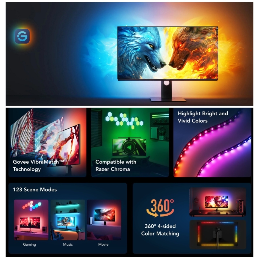 Govee - Dreamview G1 Smart LED RGBIC Monitorbeleuchtung 27-34 Wi-Fi