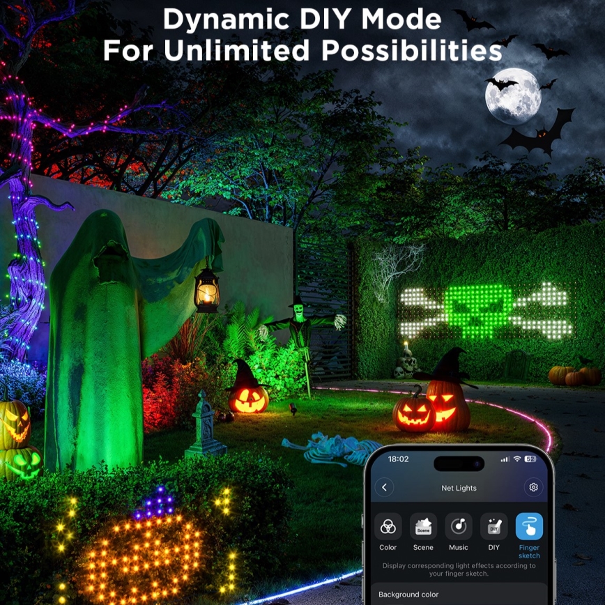 Govee - LED RGBIC Außen-Lichternetz 143x85cm Wi-Fi Matter IP65