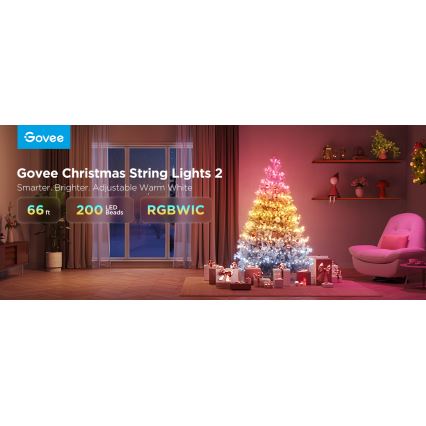 Govee - LED RGBICW Outdoor-Weihnachtslichterkette 2700-6500K 20m Wi-Fi Matter IP66