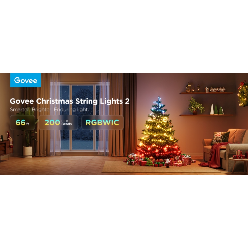 Govee - LED RGBICW Outdoor-Weihnachtslichterkette 2700-6500K 20m Wi-Fi Matter IP66