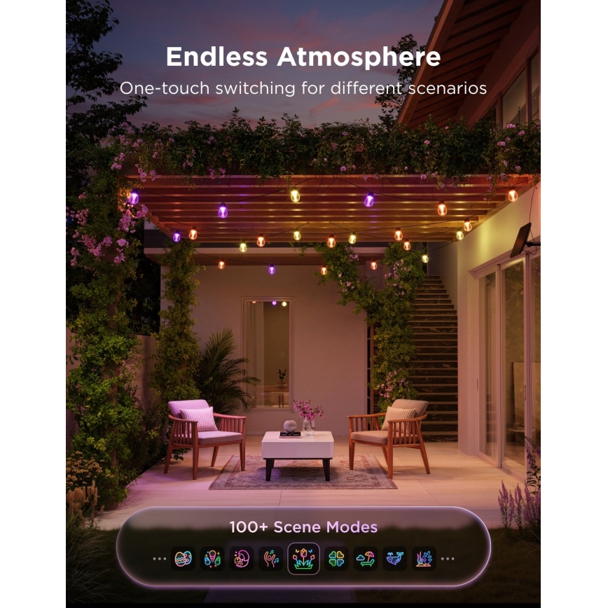 Govee - LED RGBICW Solar-Lichterkette 8xLED/6W/5V Wi-Fi Matter IP67