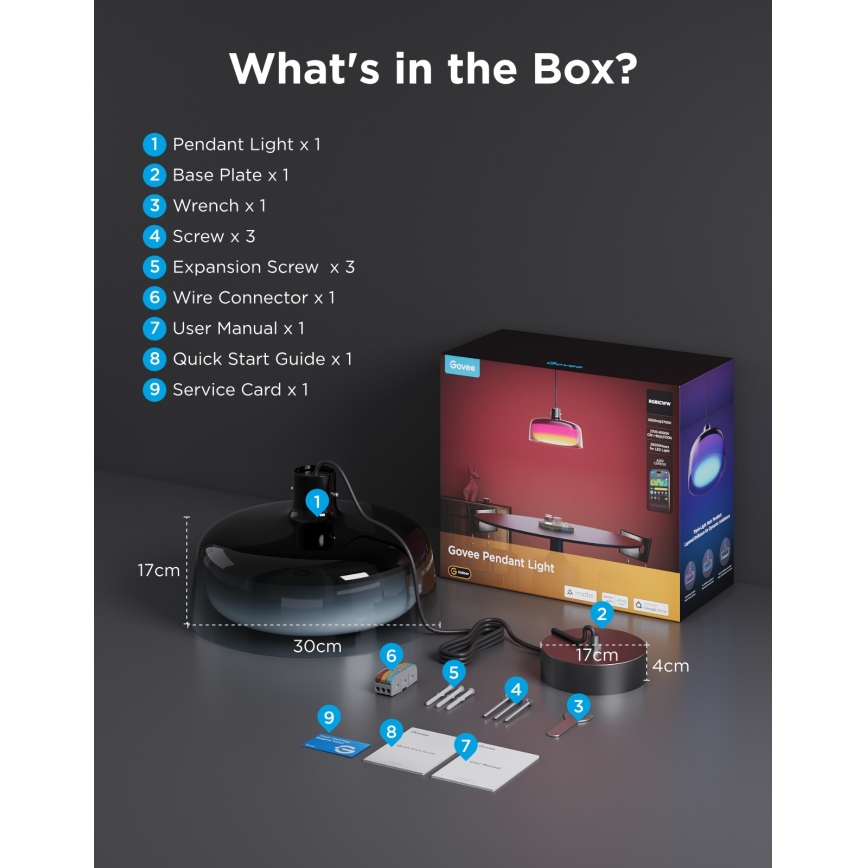 Govee - LED RGBICWW dimmbare Pendelleuchte mit Seilaufhängung LED/21W/230V Matter Wi-Fi