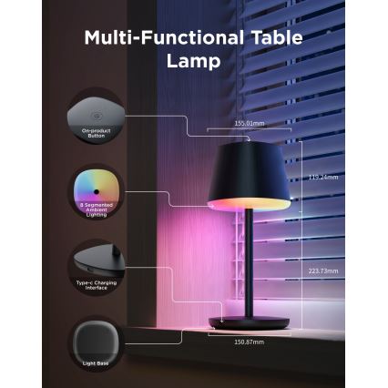 Govee - LED RGBICWW Dimmbare Tischlampe CLASSIC MATTER LED/10W/5V 4800mAh Wi-Fi