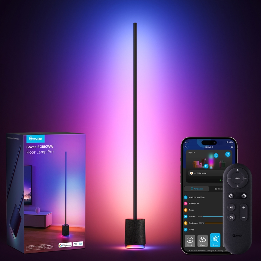 Govee - Dimmbare LED-Stehleuchte mit Lautsprecher Pro RGBICWW 2200-6500K Wi-Fi + Fernbedienung