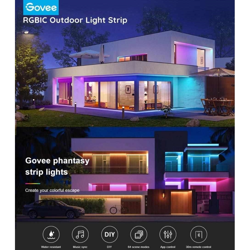 Govee - Phantasy Outdoor Pro SMART LED-Streifen 10m - für den Außenbereich RGBIC Wi-Fi IP65