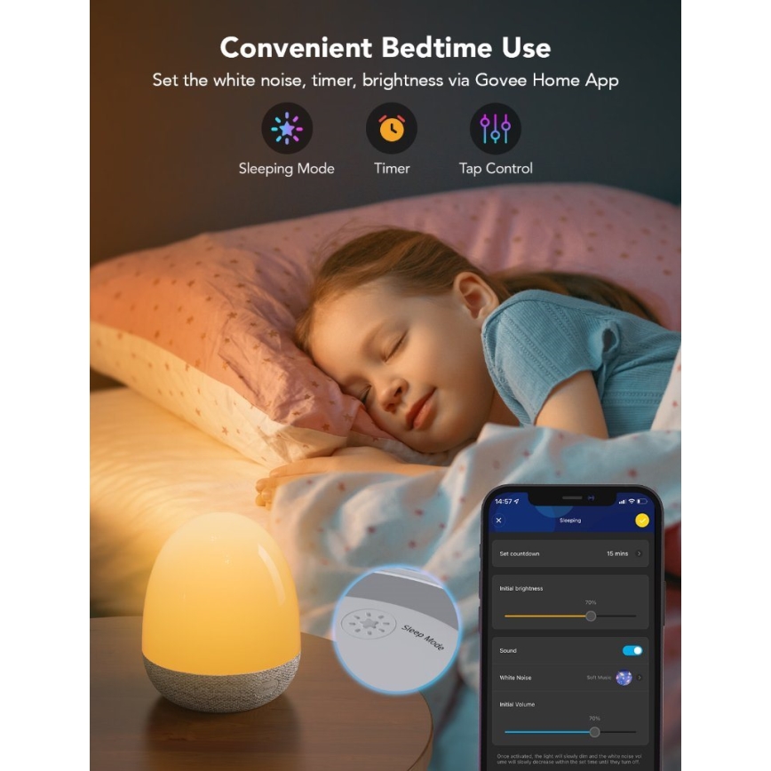 Govee - RGBIC Smart LED-Nachtlicht mit Lautsprecher und WLAN
