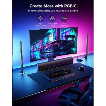 Govee - SET 2x Smart Gaming Wi-Fi LED RGBIC Panels + Smart Dual schwarz + Fernbedienung