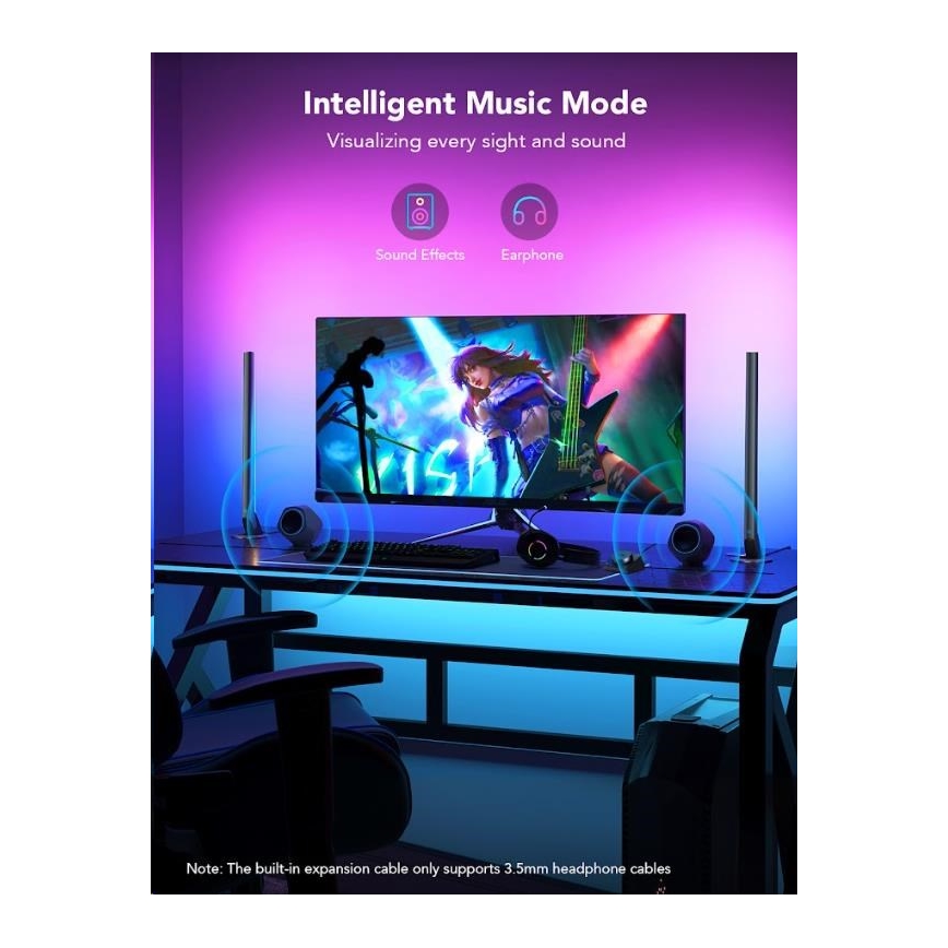 Govee - SET 2x Smart Gaming Wi-Fi LED RGBIC Panels + Smart Dual schwarz + Fernbedienung