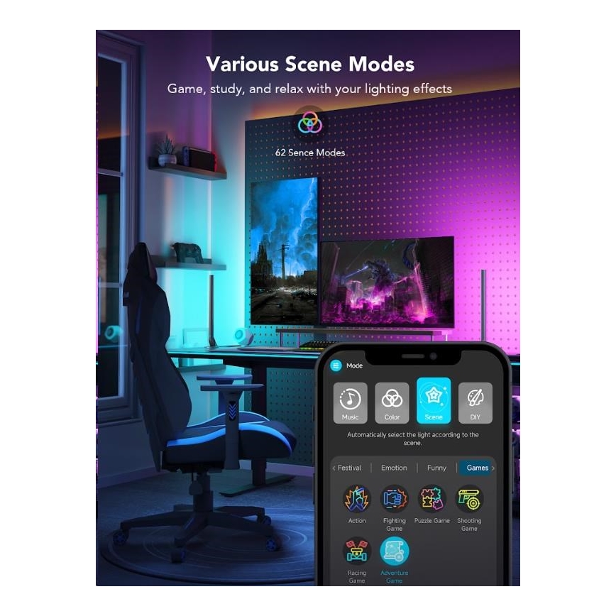 Govee - SET 2x Smart Gaming Wi-Fi LED RGBIC Panels + Smart Dual schwarz + Fernbedienung