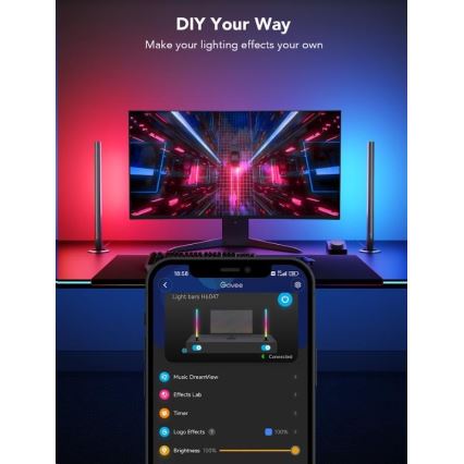 Govee - SET 2x Smart Gaming Wi-Fi LED RGBIC Panels + Smart Dual schwarz + Fernbedienung