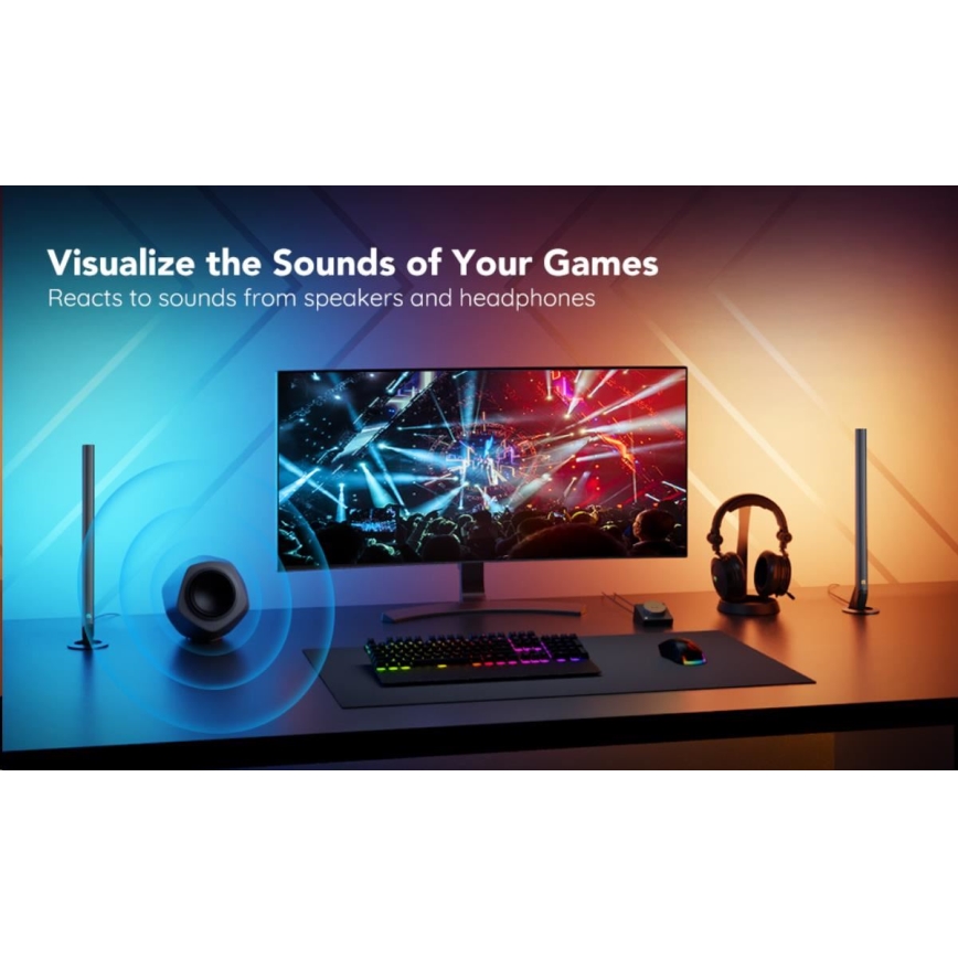 Govee - SET 2x Smart Gaming Wi-Fi LED RGBIC Panels + Smart Dual schwarz + Fernbedienung