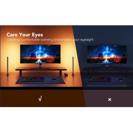 Govee - SET 2x Smart Gaming Wi-Fi LED RGBIC Panels + Smart Dual schwarz + Fernbedienung