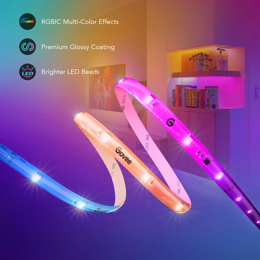 Govee - Wi-Fi RGBIC Smart PRO LED-Streifen 3m - extra langlebig