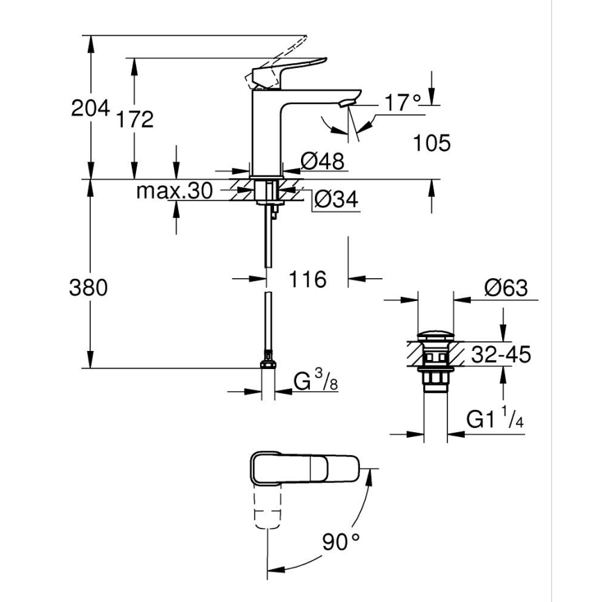 GROHE 1018360000 - Waschtischarmatur DICE M, glänzender Chrom