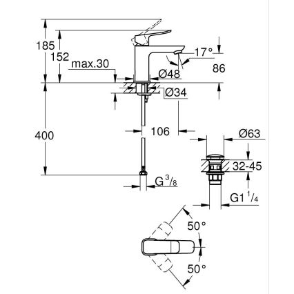GROHE 1018570000 - Waschtischarmatur DICE S, glänzender Chrom