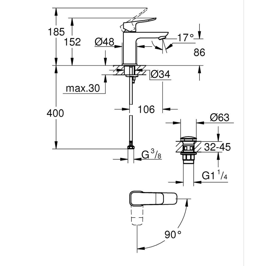GROHE 1018612430 - Waschtischarmatur DICE S schwarz
