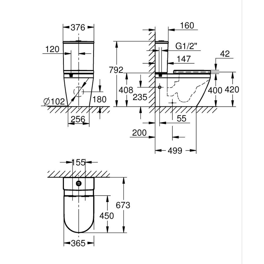 GROHE 102513SH00 - WC-Komplettset EURO CERAMIC 67,3 x 37,6 x 79,2 cm Keramik/weiß