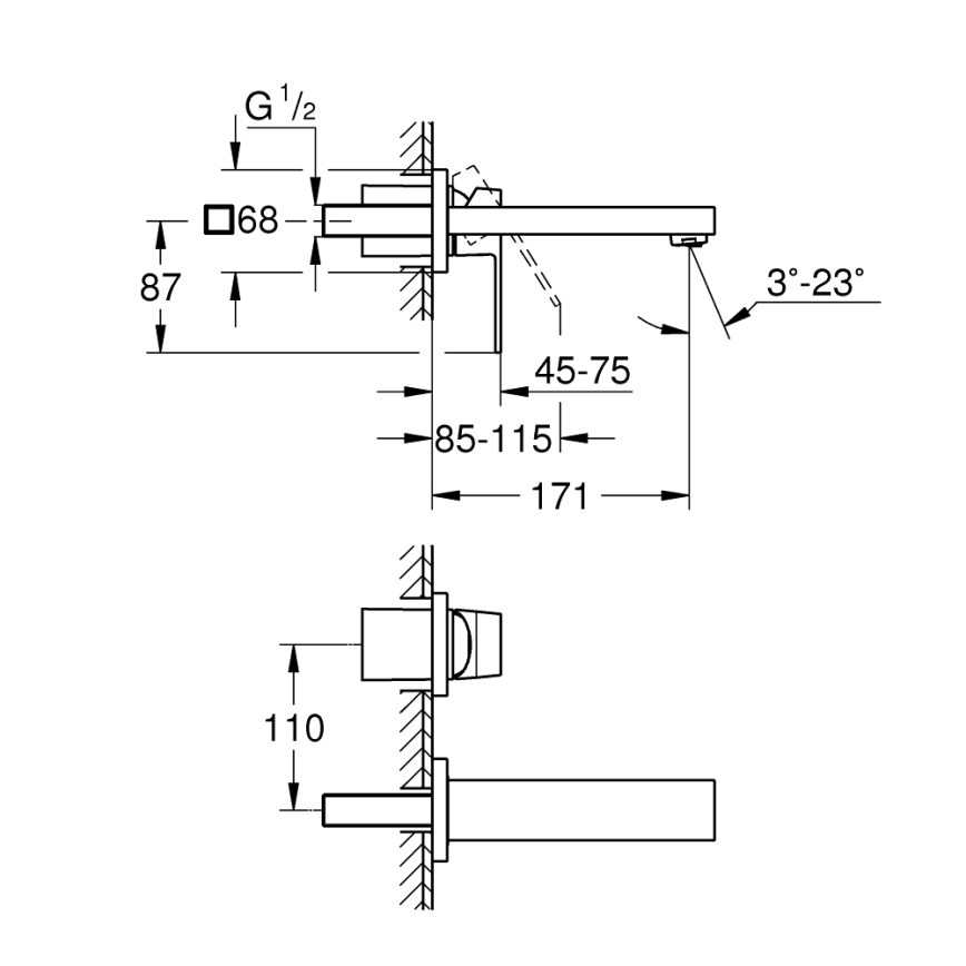 GROHE 19895000 - 2-Loch-Waschtischarmatur EUROCUBE, 171 mm, glänzender Chrom