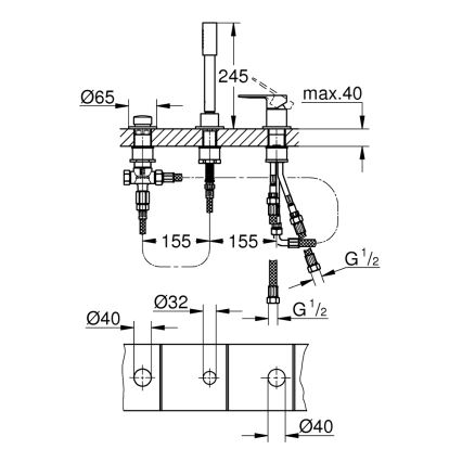 GROHE 19965001 - 3-Loch-Wannenarmatur LINEARE, glänzender Chrom