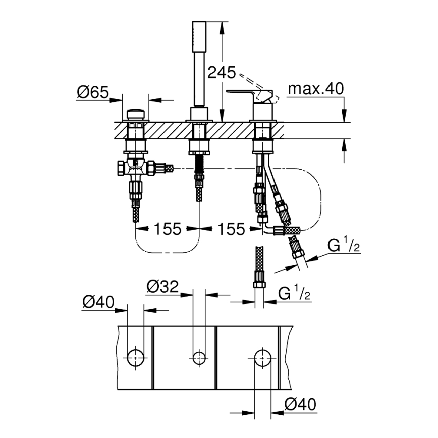 GROHE 19965001 - 3-Loch-Wannenarmatur LINEARE, glänzender Chrom