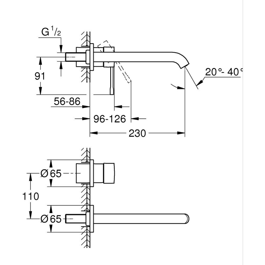 GROHE 19967AL1 - 2-Loch-Waschtischarmatur ESSENCE 230 mm Graphit