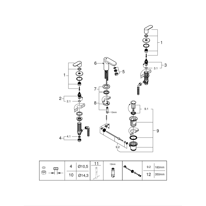 GROHE 20187000-3-Loch-Waschtischarmatur EUROSMART COSMOPOLITAN DN 15, Chrom