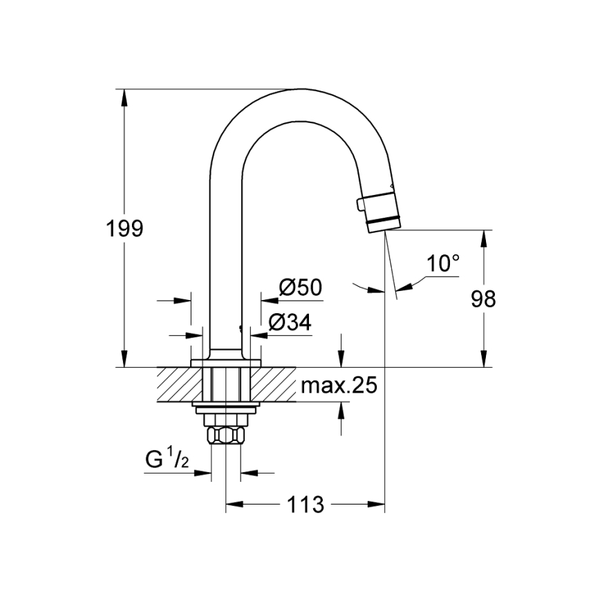 GROHE 20201000 - Standventil UNIVERSAL 113 mm, glänzend verchromt