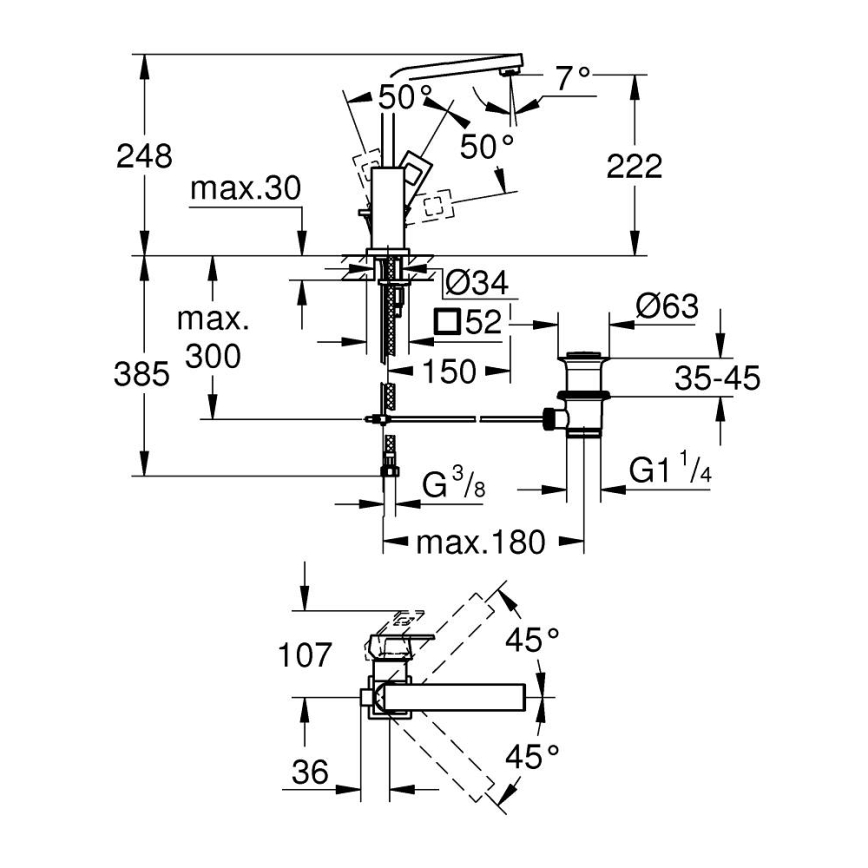 GROHE 2313500E - Waschtischarmatur EUROCUBE Größe L, glänzender Chrom