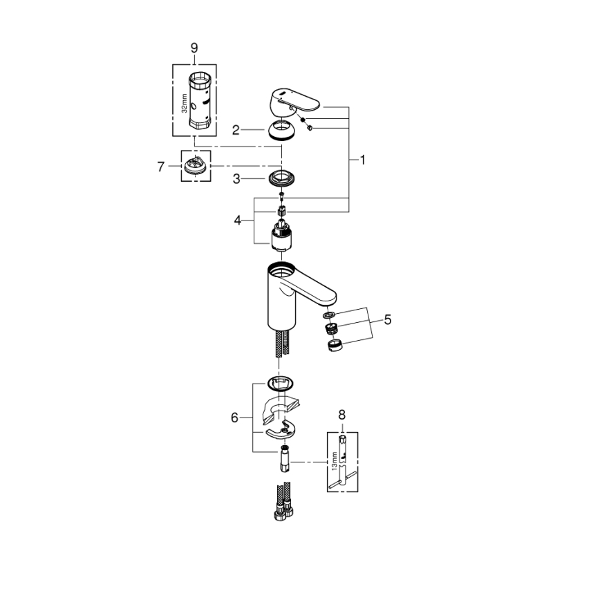 GROHE 23327000 - Waschtischarmatur EUROSMART COSMOPOLITAN DN 15, Größe M, Chrom
