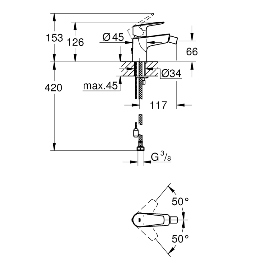 GROHE 23332001 - Bidetarmatur BAUEDGE, Größe S, glänzender Chrom