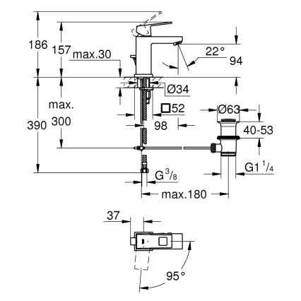 GROHE 2339000E - Waschtischarmatur EUROCUBE DN 15, glänzender Chrom